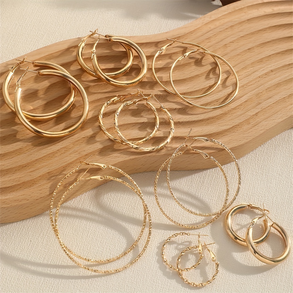Elegant 18K Hoop Earrings: 8-Pair Set for Daily Delight - Picture 6 of 10
